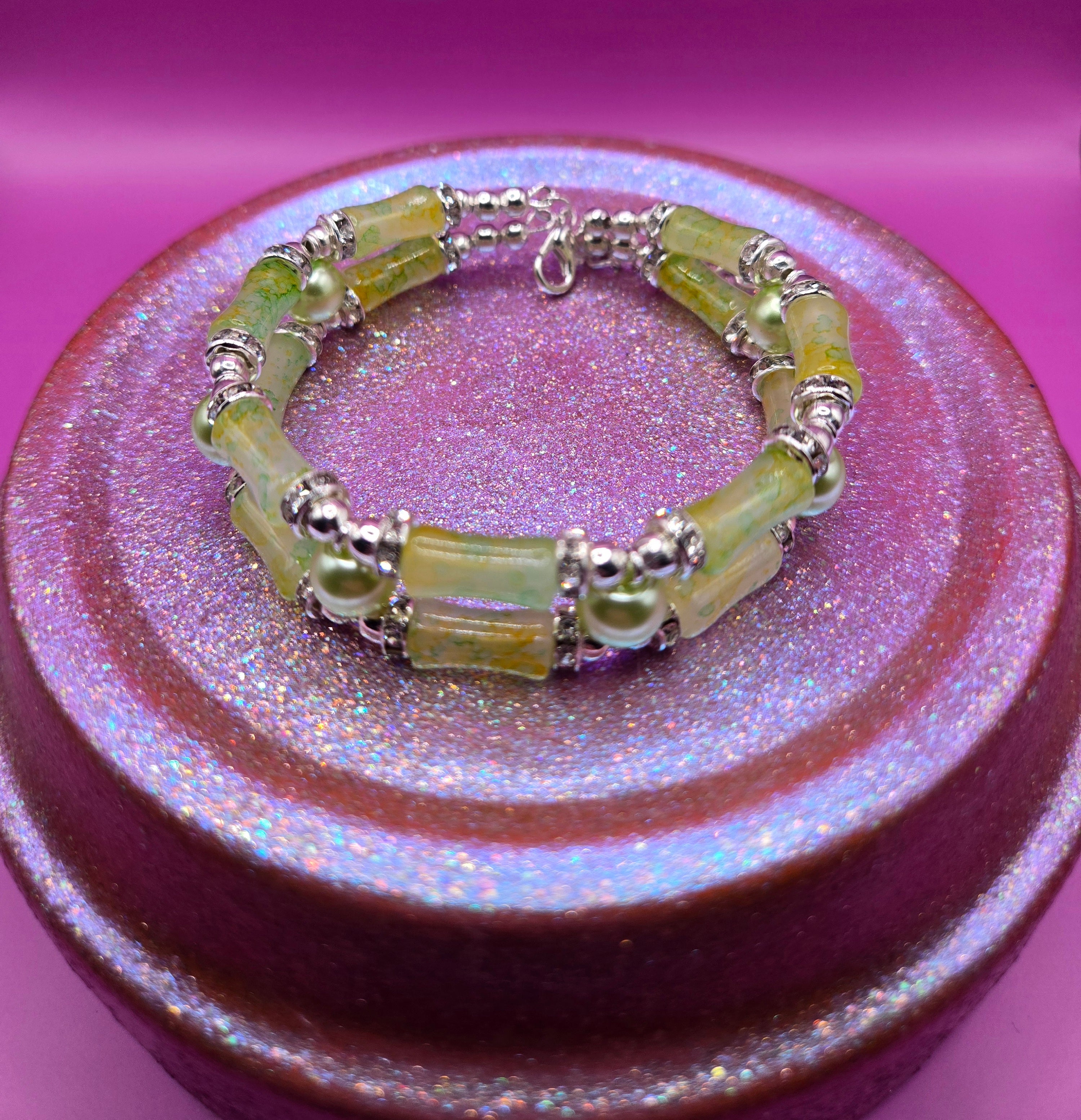 Double Layered Beaded Metal Bracelet