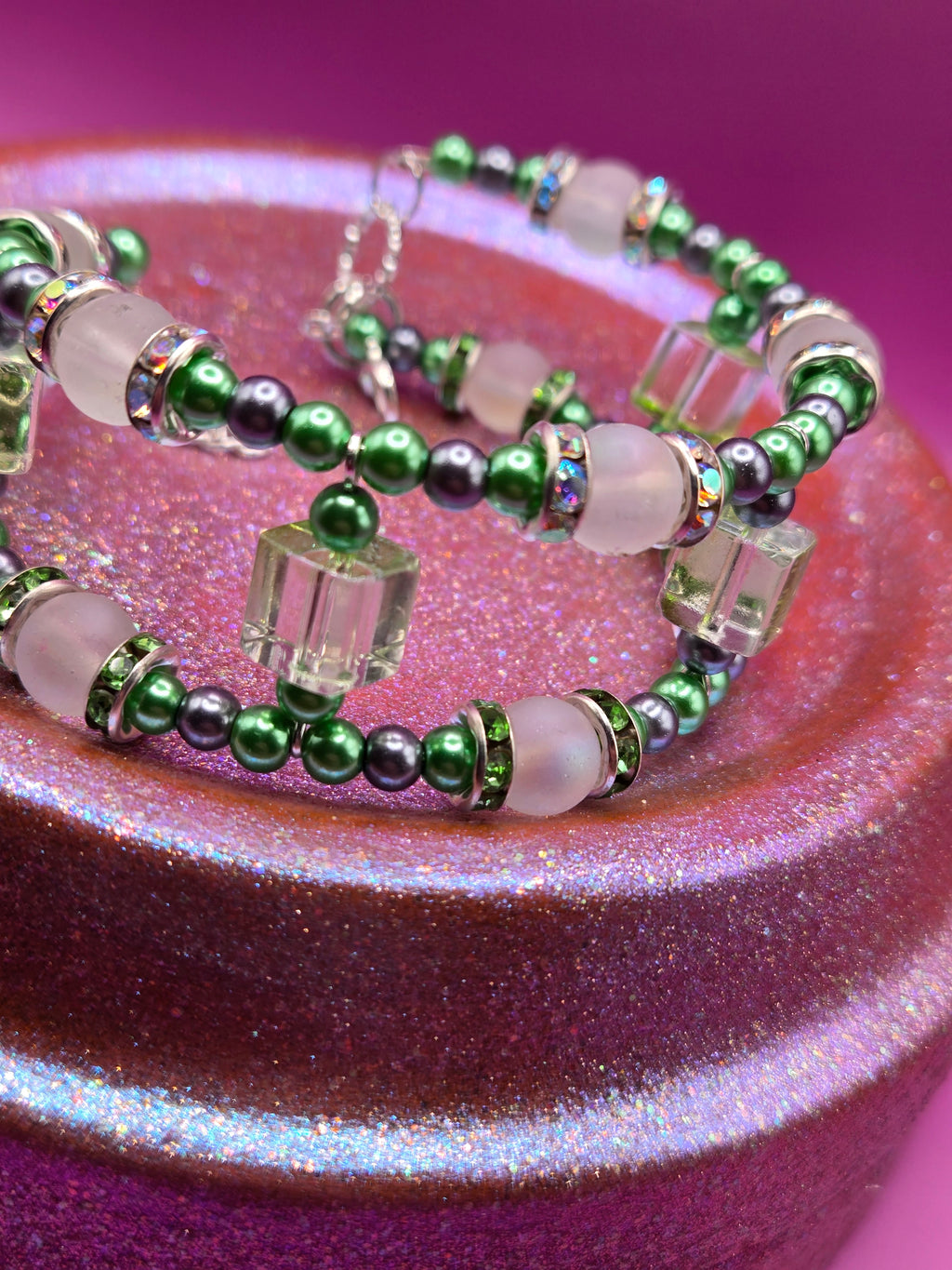 Double Layered Beaded Metal Bracelet